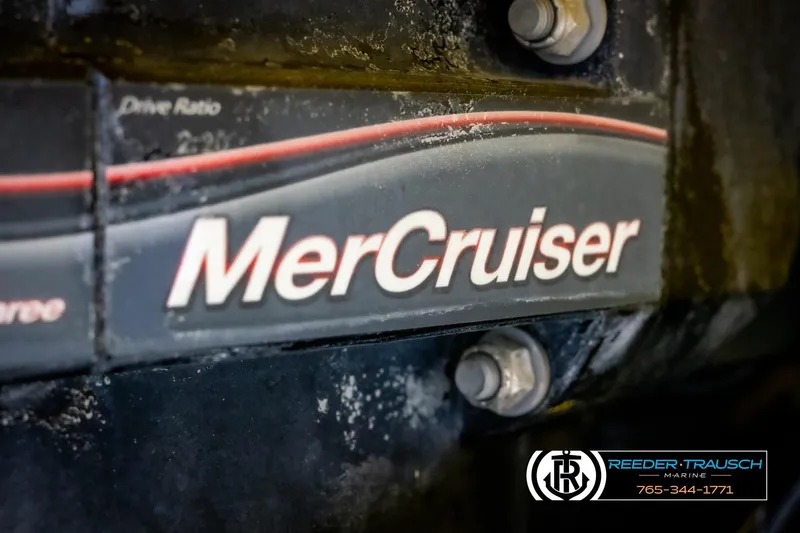Slide: The Image of Close-up of MerCruiser engine on 2007 Crownline 21 SS boat, featuring Reeder-Trausch Marine logo. - 46