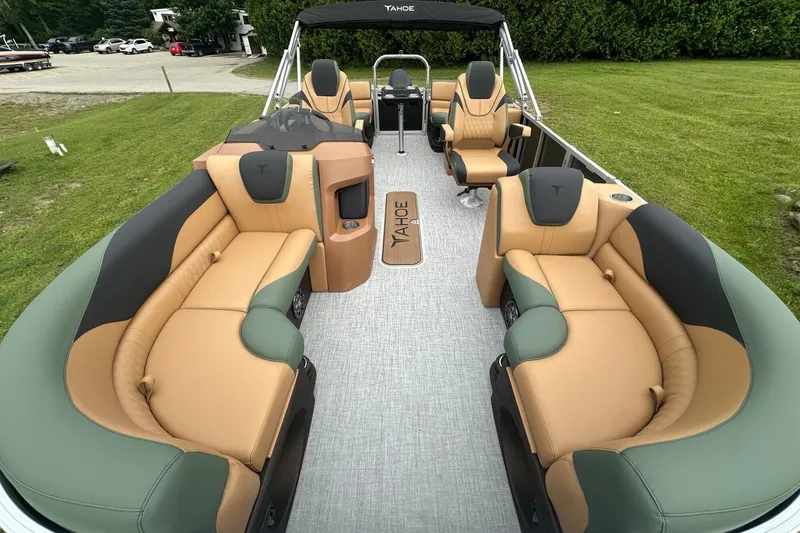 Slide: The Image of Luxurious 2025 Tahoe 2185 pontoon boat interior with plush seating and modern design. - 20