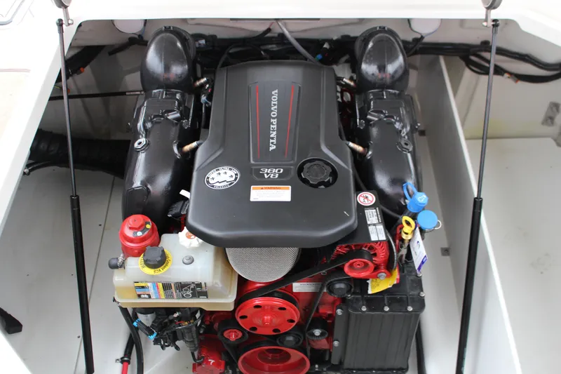 Slide: The Image of 2021 Cobalt R6 Surf boat engine compartment with Volvo Penta 380 V8 engine. - 8