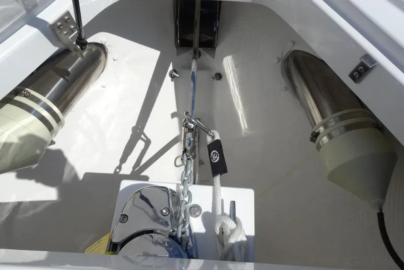 Slide: The Image of Anchor compartment of 2025 Cobalt R30 boat with stainless steel fittings. - 19