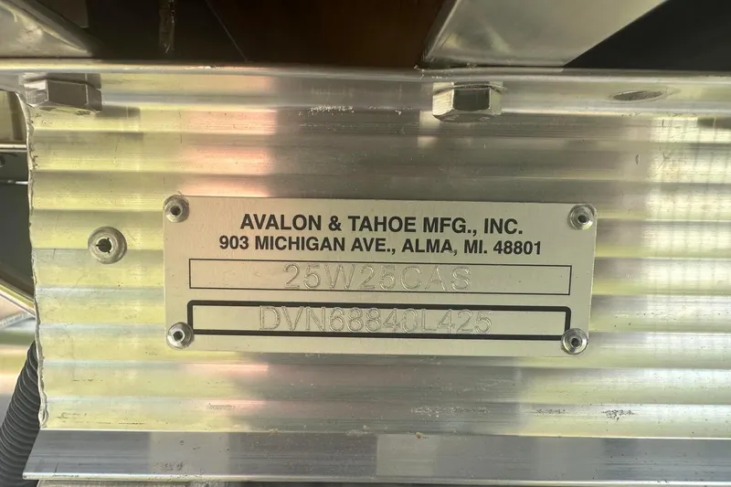 Slide: The Image of Metal plate with Avalon & Tahoe MFG details, model 2585, year 2025. - 29
