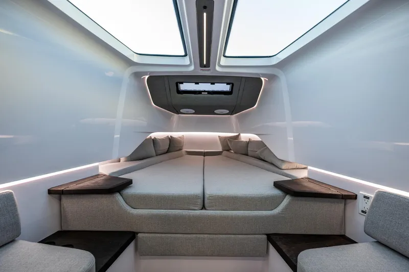 Slide: The Image of Luxurious interior cabin of 2022 Axopar 37 XC boat with modern design. - 10