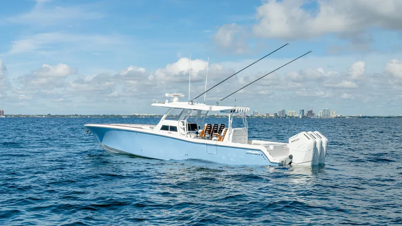 Slide: The Image of 2025 Invincible 43 Open Fisherman boat on open water. - 3