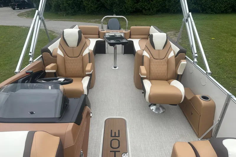 Slide: The Image of Luxurious 2025 Tahoe 2585 boat interior with plush seating and modern design. - 10