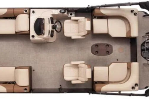 Slide: The Image of 2026 Lowe SS 210 WT pontoon boat with canopy on trailer. - 2