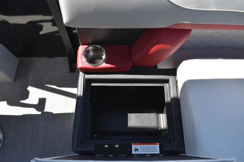 Slide: The Image of 2026 Lowe SS 210 WT boat interior with luxurious white and red seating. - 47
