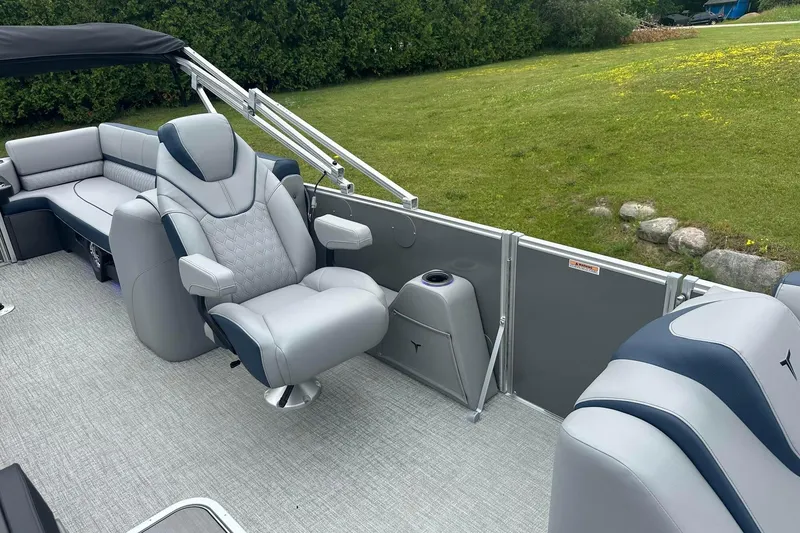 Slide: The Image of Luxurious 2025 Tahoe 2585 boat interior with plush seating and modern design. - 18