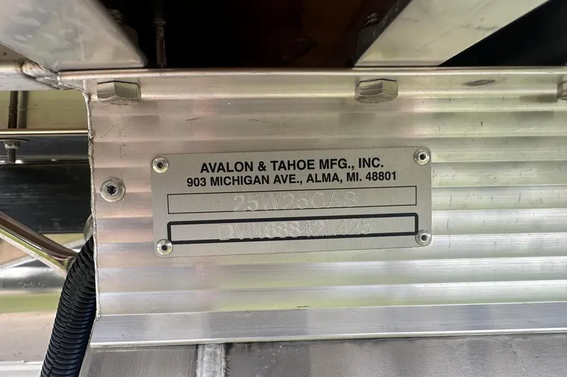 Slide: The Image of Metal identification plate on a 2025 Tahoe 2585, manufactured by Avalon & Tahoe MFG, Inc. - 30
