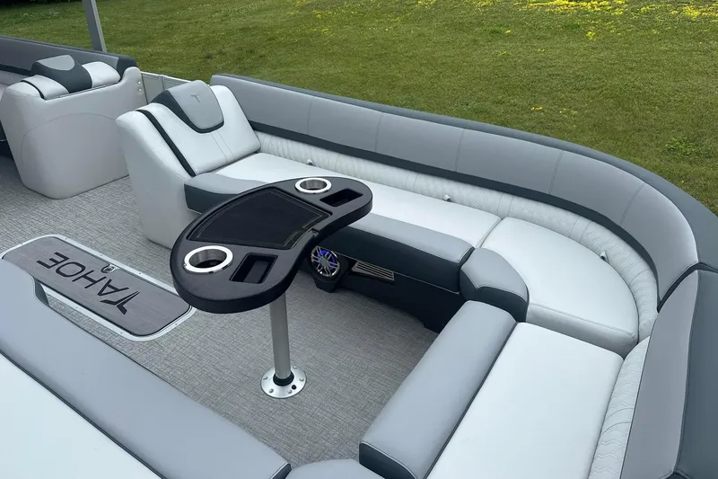 Slide: The Image of Luxurious 2025 Tahoe 2585 boat interior with plush seating and modern amenities. - 12