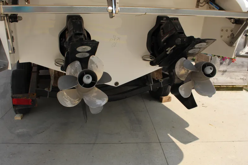 Slide: The Image of 2018 Cobalt R35 boat with dual propellers on a trailer. - 14