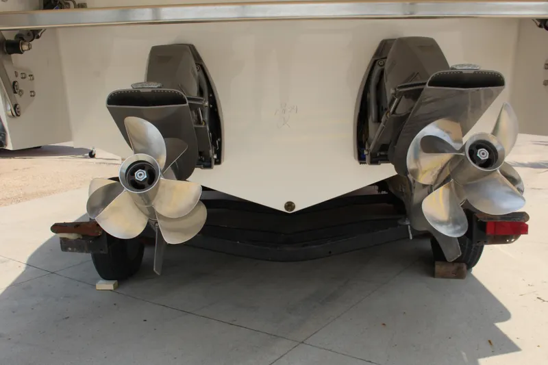 Slide: The Image of 2017 Cobalt R35 boat with dual propellers on a trailer. - 41