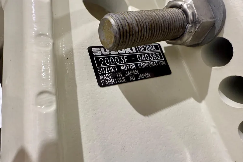 Slide: The Image of Close-up of Suzuki DF200A engine label on 2020 Sea Chaser 23 LX boat. - 34