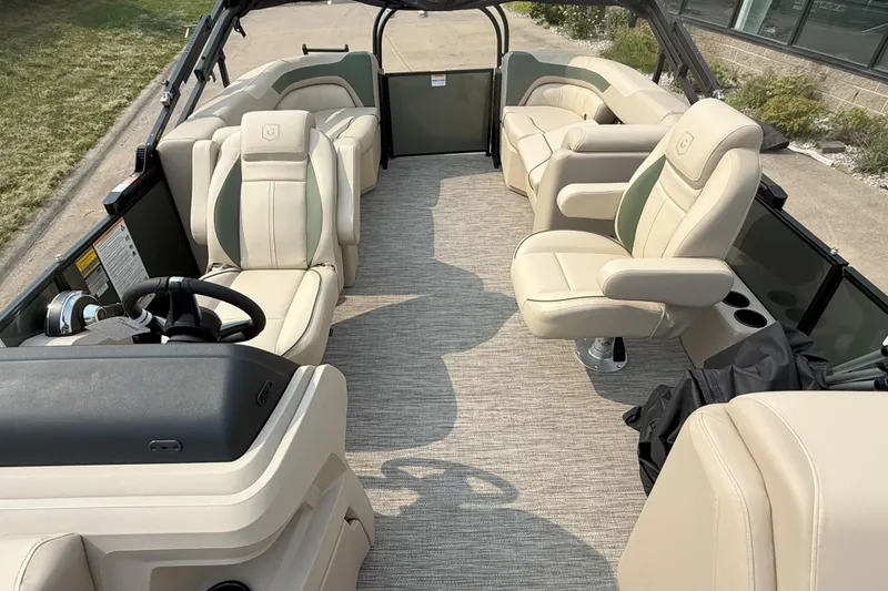 Slide: The Image of Luxurious interior of 2026 Godfrey SW 2286 SB pontoon boat with plush seating. - 12