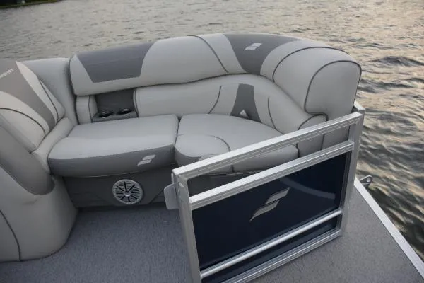 Slide: The Image of Manufacturer Provided Image: 2020 Starcraft EX 20 C pontoon boat with comfortable seating by the water. - 18