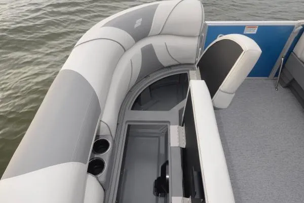 Slide: The Image of Manufacturer Provided Image: 2020 Starcraft EX 20 C boat interior with gray and white seating. - 20