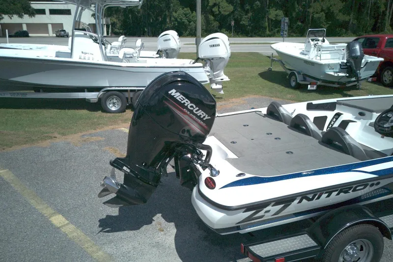 Slide: The Image of 2015 Nitro Z-7SC boat with Mercury outboard motor in a dealership lot. - 5