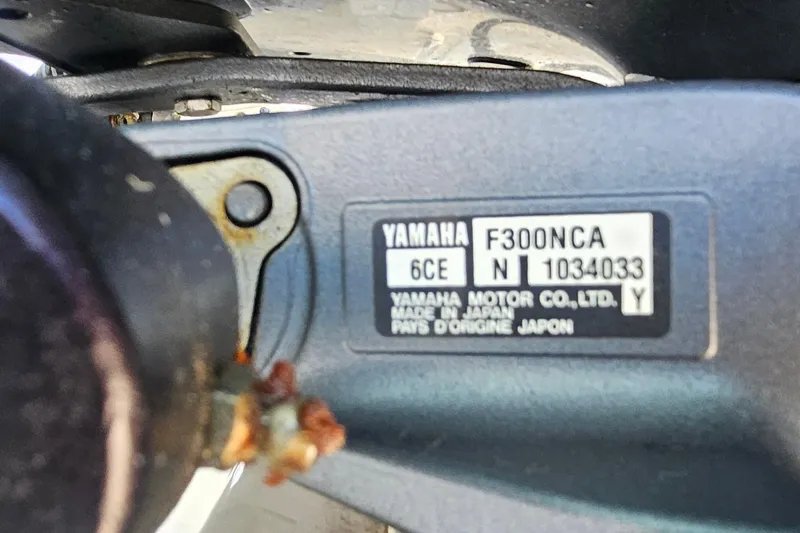 Slide: The Image of Yamaha F300NCA engine label on 2017 Grady-White Fisherman 257 boat. - 45