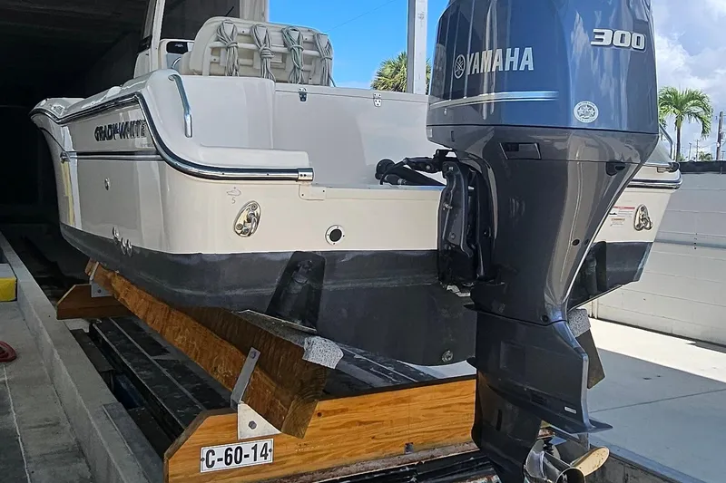 Slide: The Image of 2017 Grady-White Fisherman 257 boat with Yamaha 300 engine on a trailer. - 8