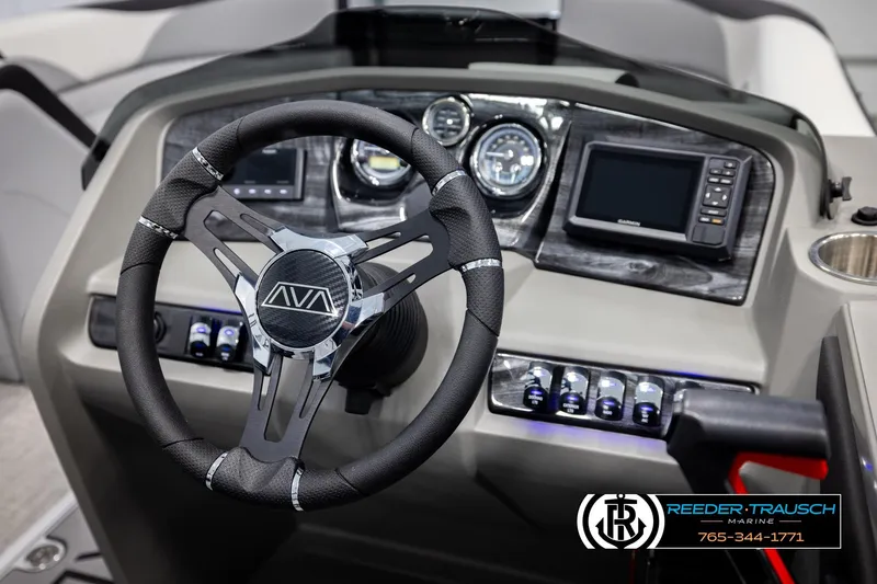 Slide: The Image of Steering wheel and dashboard of 2026 Avalon LSZ VRB boat with modern controls. - 33