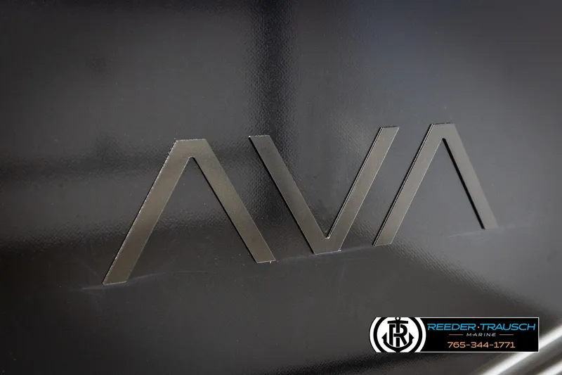 Slide: The Image of 2026 Avalon LSZ VRB logo on sleek black surface, Reeder-Trausch Marine branding. - 51