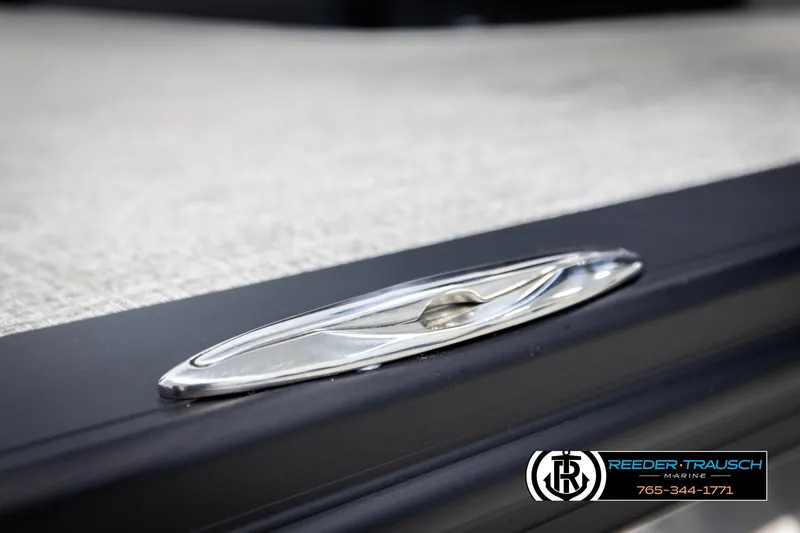 Slide: The Image of 2026 Avalon LSZ VRB boat detail with sleek chrome cleat and textured flooring. - 53