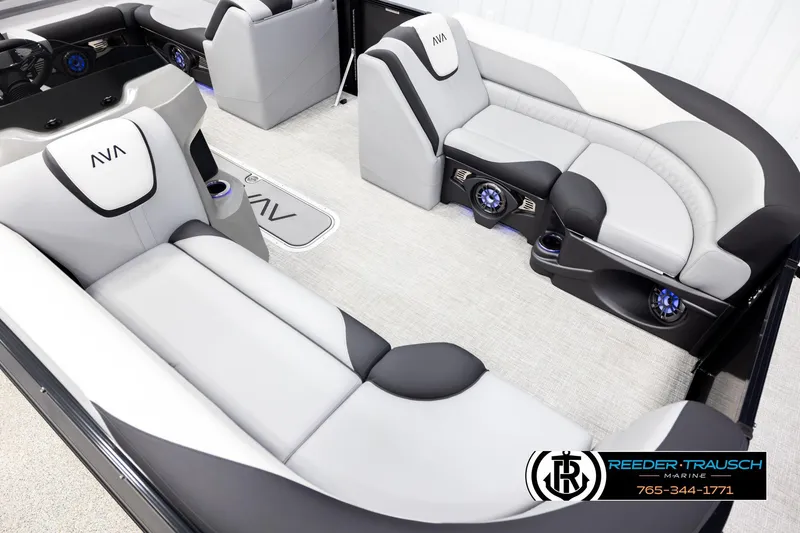 Slide: The Image of Luxurious interior of 2026 Avalon LSZ VRB boat with plush seating and modern design. - 9