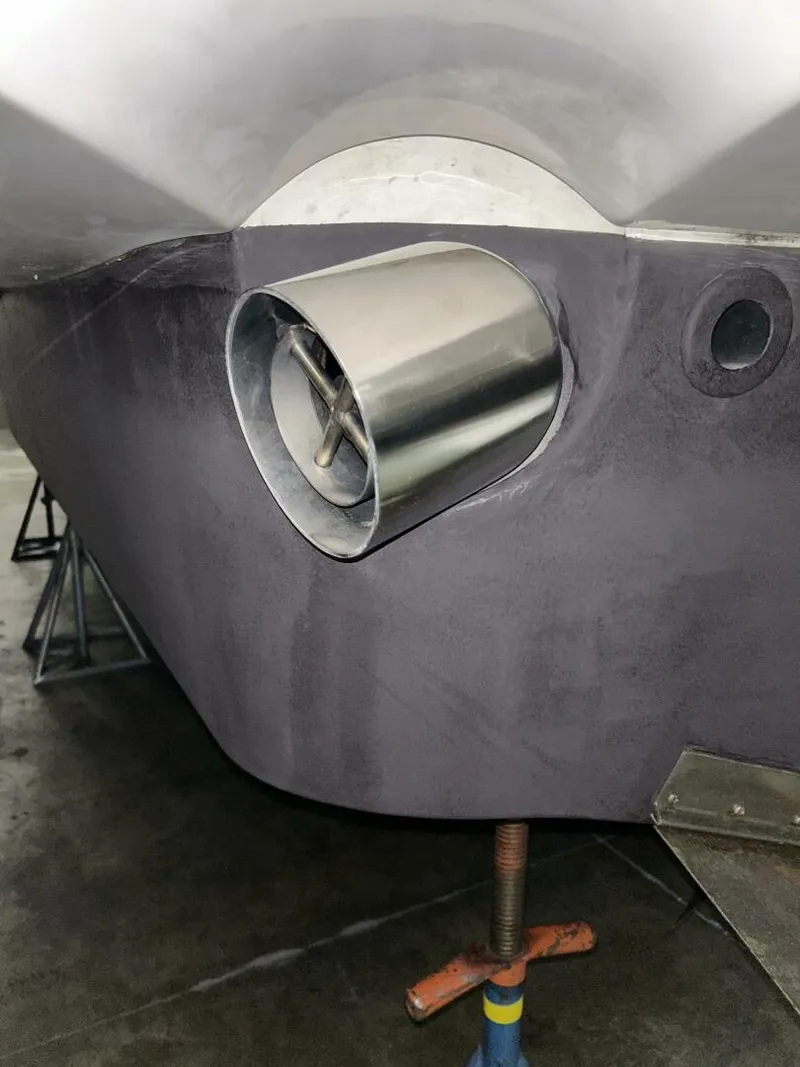 Slide: The Image of 2003 Carver 396 Aft Cabin MY boat propeller detail in dry dock. - 18