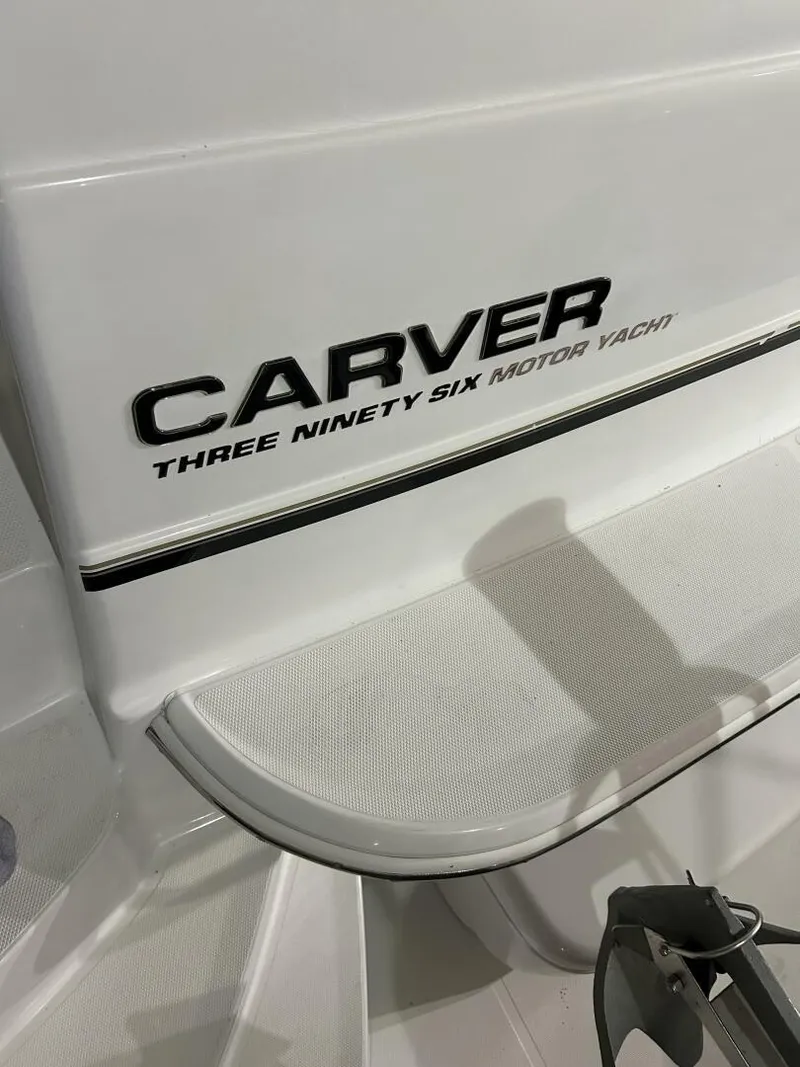 Slide: The Image of 2003 Carver 396 Aft Cabin Motor Yacht branding on white surface. - 22