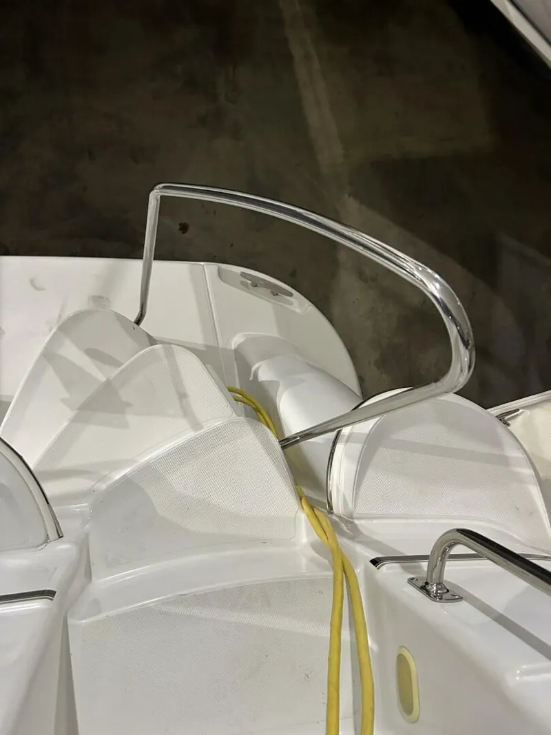 Slide: The Image of 2003 Carver 396 Aft Cabin MY boat deck with railing and yellow cable. - 19