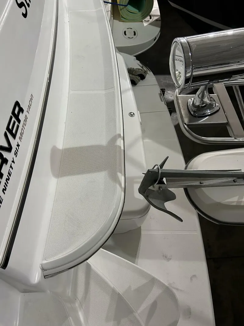 Slide: The Image of 2003 Carver 396 Aft Cabin MY boat stern with anchor and deck details. - 21