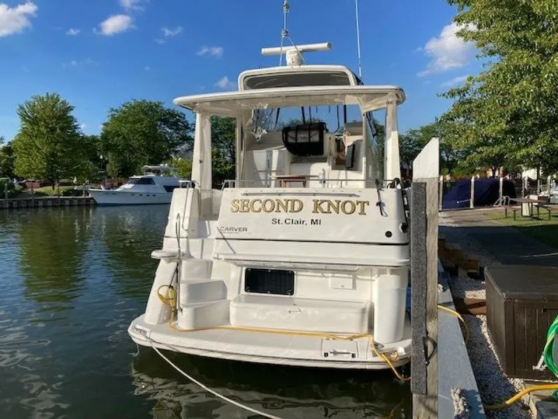 Slide: The Image of 2003 Carver 396 Aft Cabin MY boat named "Second Knot" docked in St. Clair, MI. - 3
