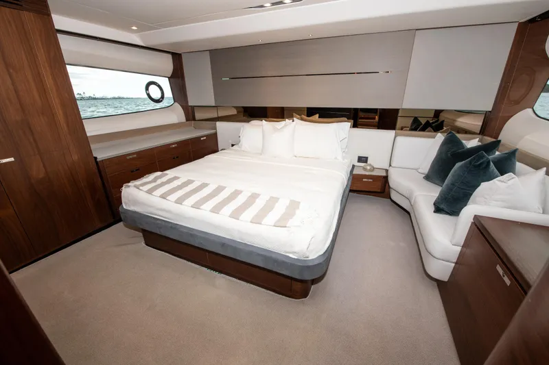 Slide: The Image of Luxurious bedroom interior of 2018 Princess S60 yacht with elegant furnishings and sea view. - 15