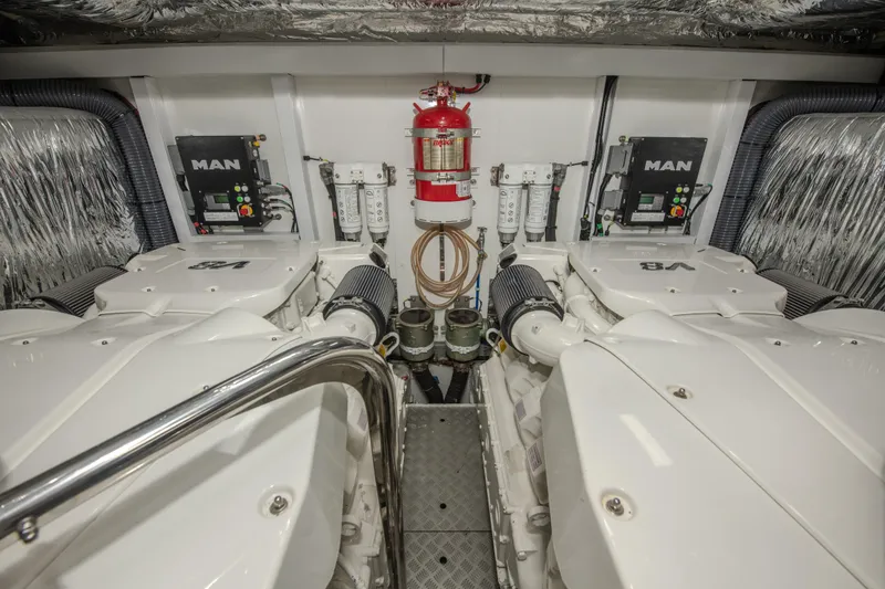 Slide: The Image of Engine room of 2018 Princess S60 yacht with MAN engines and fire extinguisher. - 4