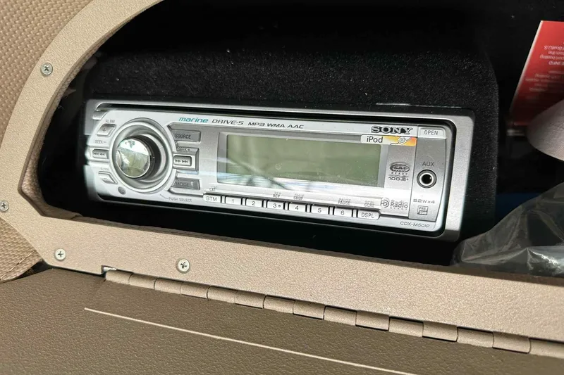 Slide: The Image of Sony marine stereo system in a 2008 Cobalt 252 boat dashboard. - 18