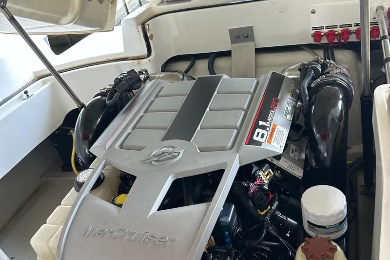 Slide: The Image of Engine compartment of a 2008 Cobalt 252 boat with MerCruiser 8.1 engine. - 5