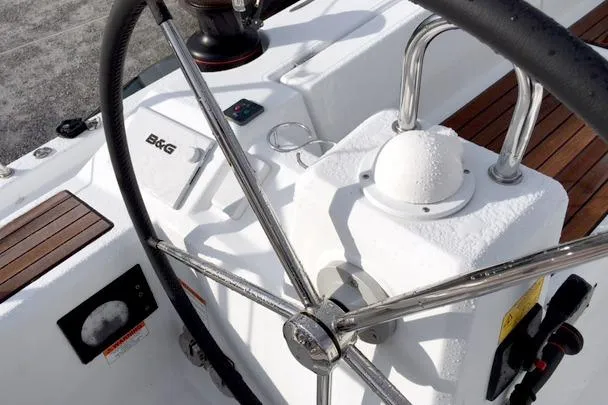 Slide: The Image of Steering wheel of 2017 Beneteau Oceanis 41.1 sailboat with B&G navigation system. - 8