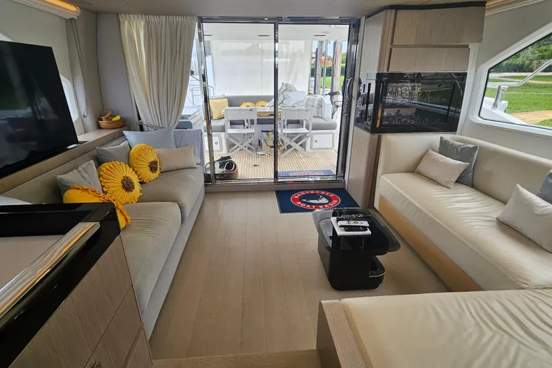 Slide: The Image of Luxurious interior of 2022 Azimut 66 yacht with modern seating and decor. - 34