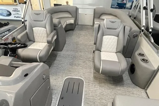Slide: The Image of 2025 Bennington L22 boat interior with luxurious seating and modern design. - 3