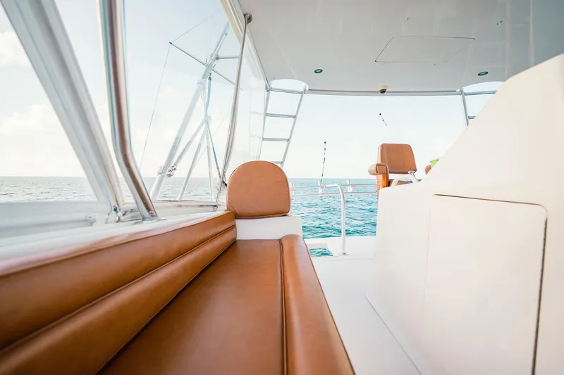 Slide: The Image of Interior view of 2005 Viking 48 Convertible yacht with ocean backdrop. - 43