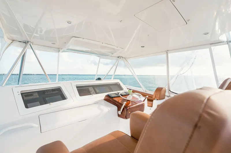 Slide: The Image of Interior view of 2005 Viking 48 Convertible yacht with ocean backdrop. - 46