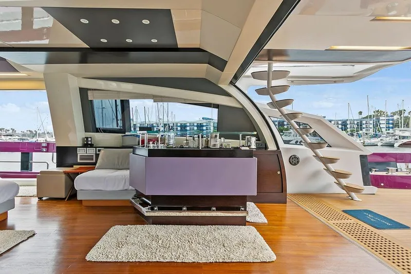 Slide: The Image of Luxurious 2011 Baia yacht interior with modern design and spiral staircase. - 19