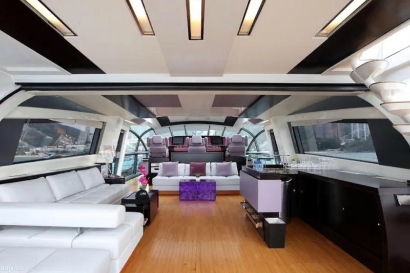 Slide: The Image of Luxurious interior of 2011 Baia ONE HUNDRED yacht with modern design and spacious seating. - 36