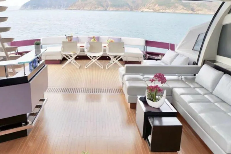 Slide: The Image of Luxurious 2011 Baia ONE HUNDRED yacht interior with elegant seating and ocean view. - 37
