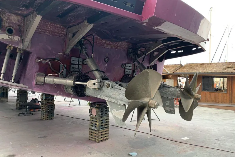 Slide: The Image of Underwater view of 2011 Baia ONE HUNDRED yacht's propellers and rudders in dry dock. - 72