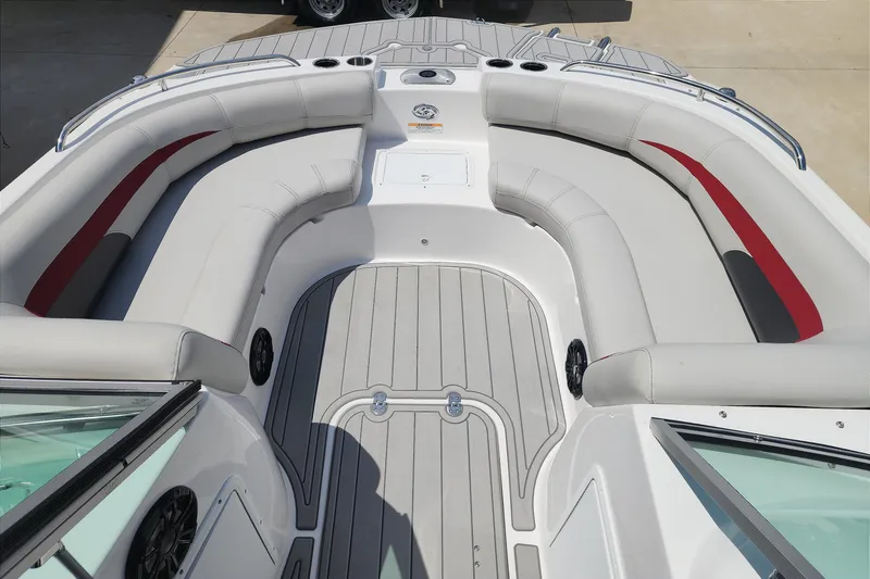 Slide: The Image of 2023 Hurricane SunDeck 187 OB boat interior with spacious seating and modern design. - 12