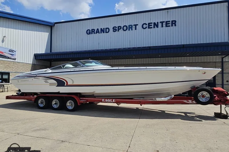 Slide: The Image of 2005 Formula 353 FASTech boat on trailer at Grand Sport Center. - 10