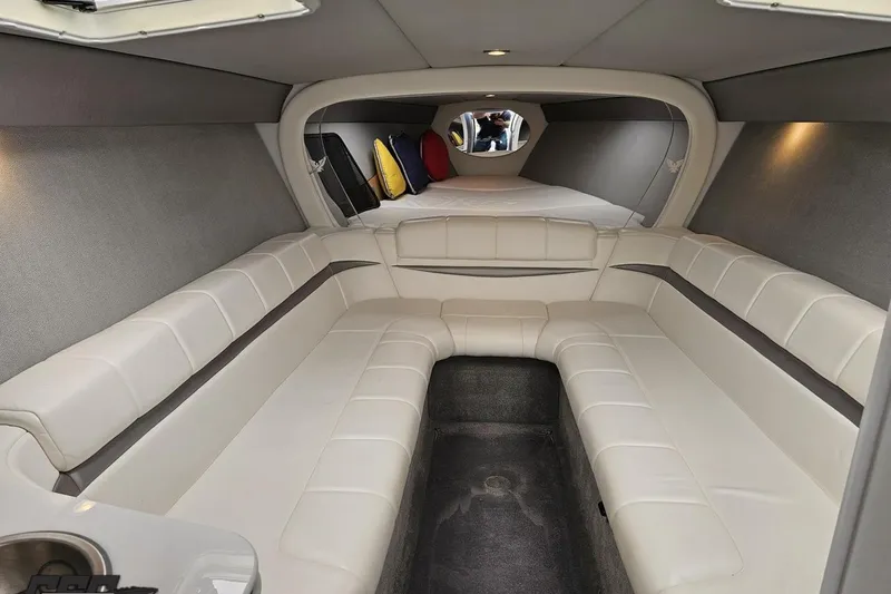 Slide: The Image of 2005 Formula 353 FASTech cabin interior with white leather seating and modern design. - 75