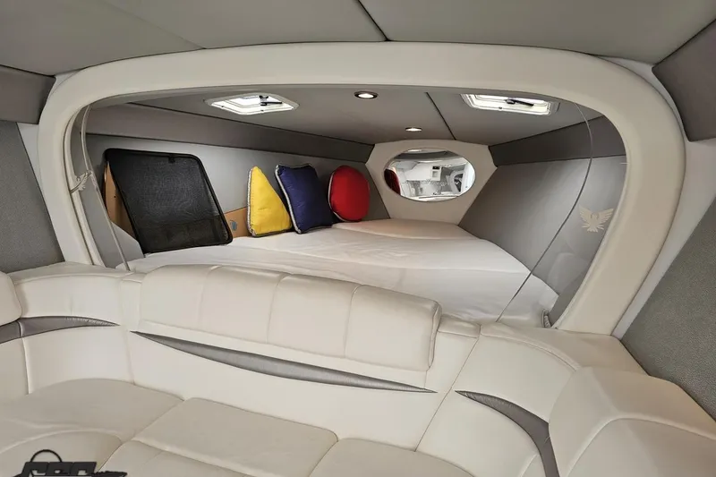 Slide: The Image of Interior of 2005 Formula 353 FASTech boat with plush seating and colorful cushions. - 79