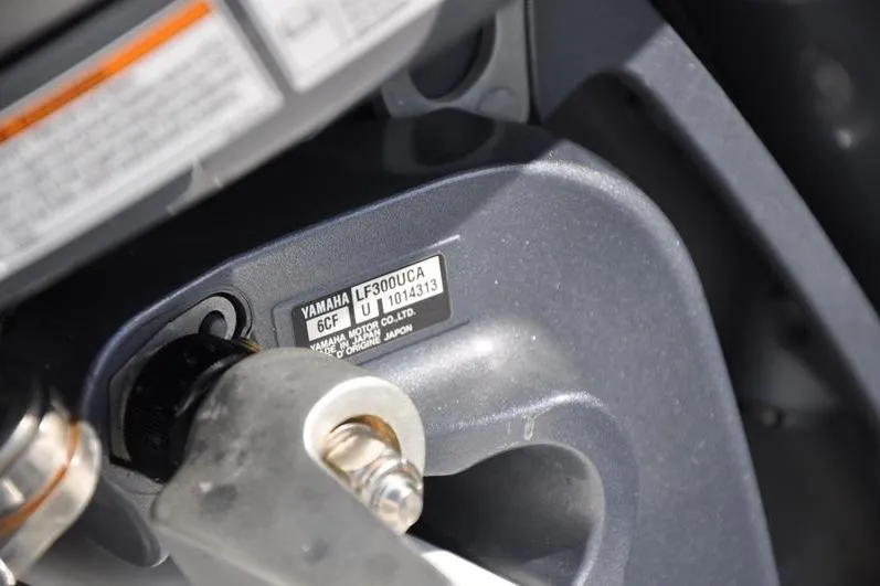 Slide: The Image of Close-up of Yamaha motor part on 2020 Yellowfin 32 Offshore boat. - 53