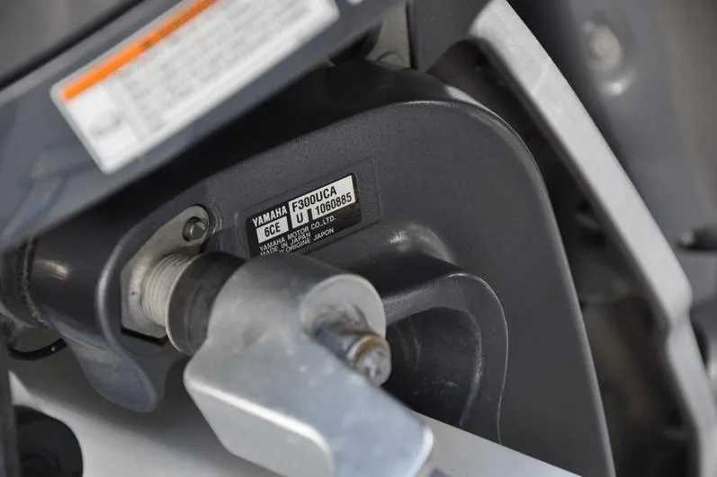 Slide: The Image of Close-up of Yamaha F300UCA engine part on 2020 Yellowfin 32 Offshore boat. - 54